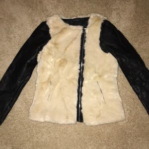 Fur and faux leather jacket